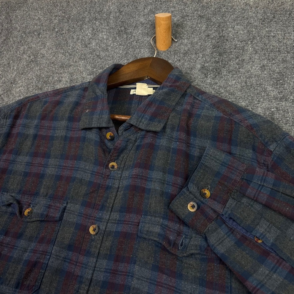 Carbon 2 Cobalt Plaid Shirt Mens Large Blue Grey Flannel Style Button Up 0638